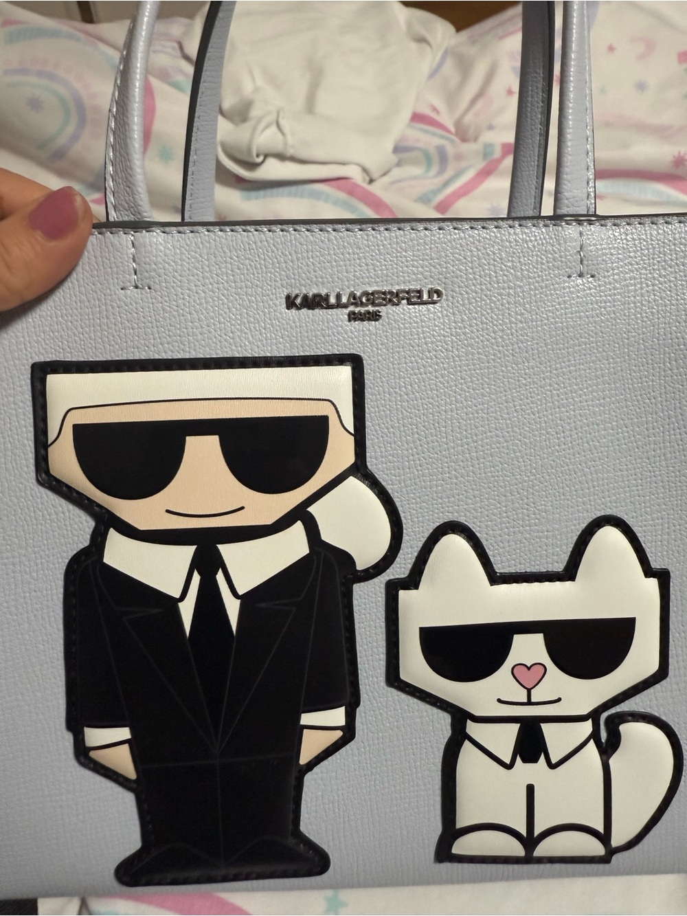 Karl Lagerfeld Light Gray Tote with Karl & Choupette Appliqués - Picture 2 of 6